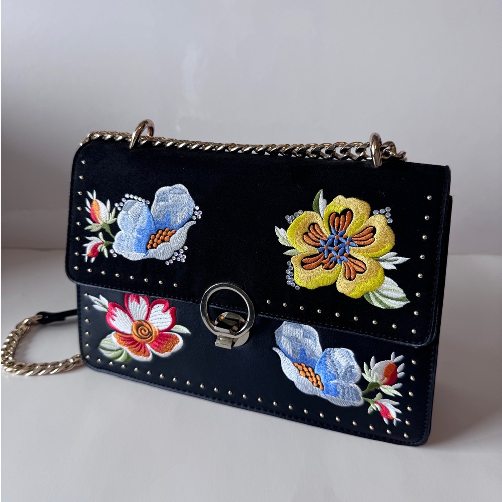 Vibrant Floral Embroidered Black Shoulder Bag Topshop